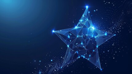 Fototapete - Isolated  illustration of an abstract blue star. Low poly style design. Abstract geometric background. Wireframe light connection structure. Modern 3D graphic concept.