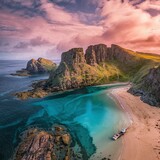 Fototapeta  - Drone shot of Talisker Bay on the Isle of Skye in Scotland