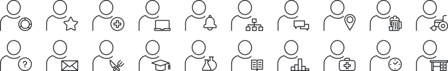 Wall Mural - bundle of linear symbols of unrecognizable user. editable stroke. linear symbol for web sites, newsp