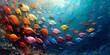 © bajita111122 - An abstract oil painting featuring a school of colorful tropical fish swimming in a vivid, textured underwater scene..