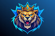 © CreativeGraphics - angry lion with blue shine eye and king crown on head , for esport gaming logo