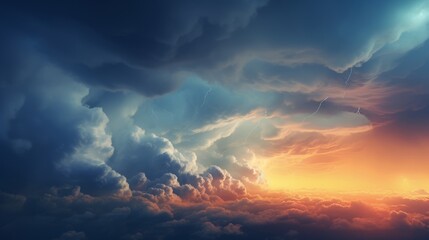 Wall Mural - dramatic huge clouds of thunderstorm on sky with sunset