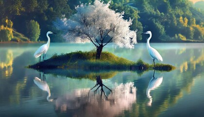 Canvas Print - herons by the lake