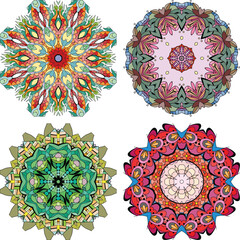 Wall Mural - Hand drawn zentangle set of 4 color mandalas for decoration