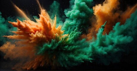 Wall Mural - design a visually stunning background with an explosion of colored powder in green, white, and orang