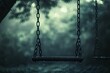 Silent swing moving in the wind, minimal style, blur dark tone, concept of lost innocence.