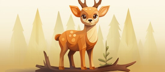 Wall Mural - Wooden deer cartoon character illustration for holiday designs