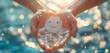 Hands cradling a perfect paper cut smiling face on a sparkling, clear water droplet, symbolizing the clarity and purity of joy found in lifea??s simplest elements