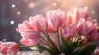 pink tulips. background. banner. space for text