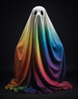 Digital Illustration Of A Ghost Wearing A Rainbow-coloured Sheet