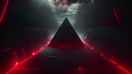 Poster - 3d rendering of a dark corridor in a futuristic style with glowing lights, Futuristic High Tech dark background with a triangle, AI Generated