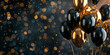 Luxury background with a golden and black balloons on a bokeh background with a plce for text. AI generative