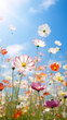 Beautiful wildflowers against the sky in a sunny day. Smart phone wallpaper