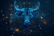 Taurus neon zodiac sign. Polygonal bull head. Zodiac characteristic concept