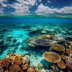 Wall Mural - coral reef and blue sea