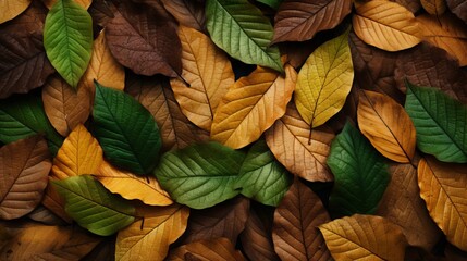 Wall Mural - A green background with autumn leaves colors is perfect for seasonal use, offering a natural and vibrant backdrop.