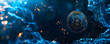 The concept of a hard fork of the Bitcoin Gold blockchain. Cryptocurrency symbol on a dark background. digital background banner