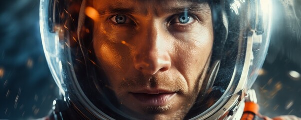 Wall Mural - portrait of astronaut walking in space exploring universe planets and space life, banner. generative