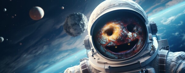 Wall Mural - astronaut walking in space exploring universe planets and space life, banner. generative ai.