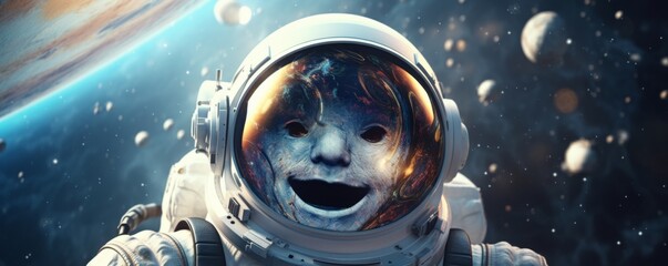 Wall Mural - astronaut walking in space exploring universe planets and space life, banner. generative ai.