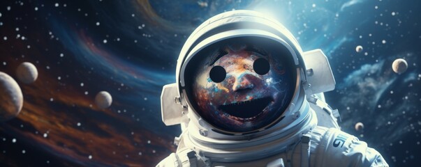 Wall Mural - astronaut walking in space exploring universe planets and space life, banner. generative ai.