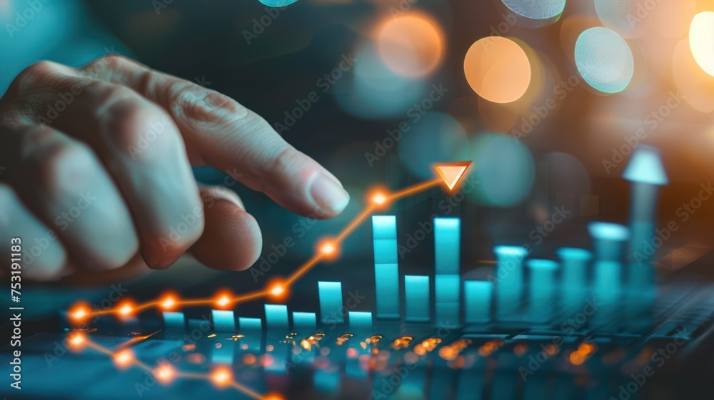 Hand pointing growth arrow success business target background of up ...