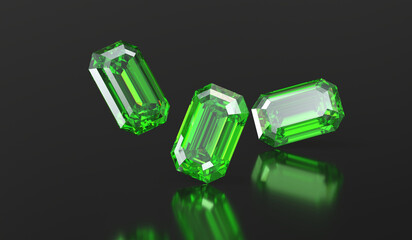Poster - Green emerald diamond isolated on glossy background 3d rendering	