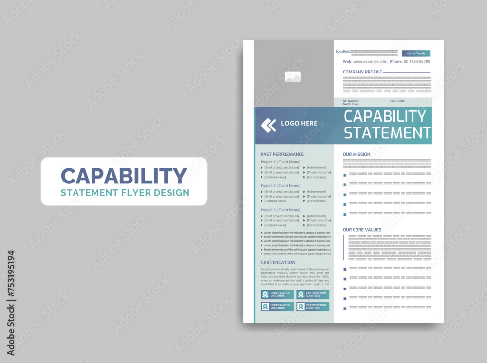 Capability Statement template design Stock Vector | Adobe Stock