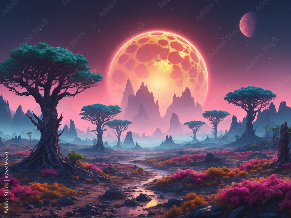 Immerse Yourself In A Fantasy Scene With A Giant Alien Planet In The 