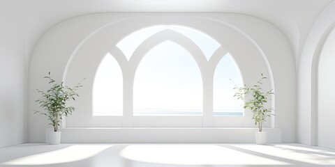 Wall Mural - Minimalistic white interior with architectural details in a photograph.