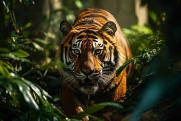 Wall Mural - Close-up of a Sumatran tiger in a jungle