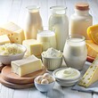 various milk products like cheese, yogurt, butter, and show their diversity.