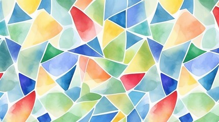 Sticker - Geometric watercolor seamless pattern showcases colorful shapes in a modern style, with blue, yellow, red, and green tones adding vibrancy to the drawing wallpaper.