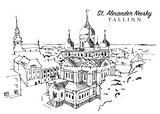 Fototapeta Boho - Drawing sketch illustration of St. Alexander Nevsky Cathedral in Tallinn, Estonia