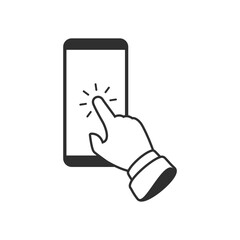Fototapete - Touch Screen icon. Pointing of finger on the touch screen of the smartphone. Touching display by finger.