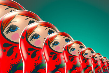 Wall Mural - Vibrant Array of Russian Matryoshka Dolls Against Gradient Backdrop