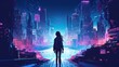 © Elchin Abilov - A futuristic vector illustration portrays a girl walking through the cyber world in a cyberpunk look.