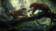 A lively treetop tango between an agile leopards, AI generated