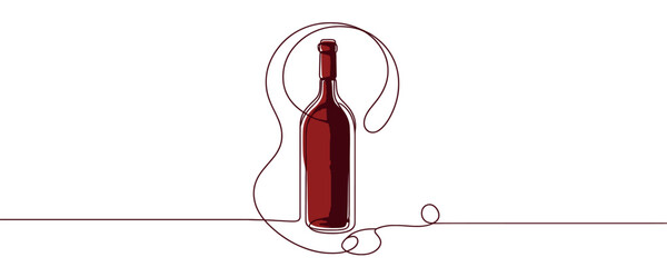 Wall Mural - bottle of wine in one line. continuous single line drawing of wine.