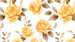 Watercolor vintage rose seamless pattern. Golden ros