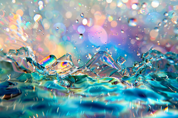 Poster - A kaleidoscopic ocean--waves of shattered glass refract sunlight. Abstract prisms emerge--rainbows, diamonds, and fractured reflections.