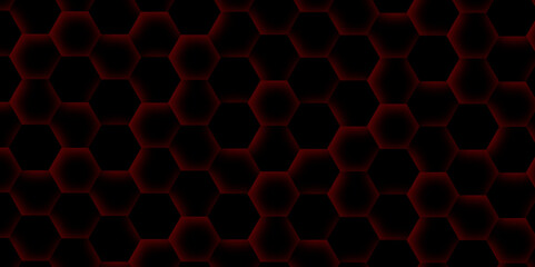 abstract dark hexagon pattern on red background. dark glowing red hexagon background