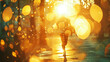 Man Jogging in Vibrant Sunset Light. Golden sparks fill the air around him.