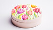Gift box with watercolor tulips on it. Perfect for Woman's Day, Mother’s Day, birthday card.