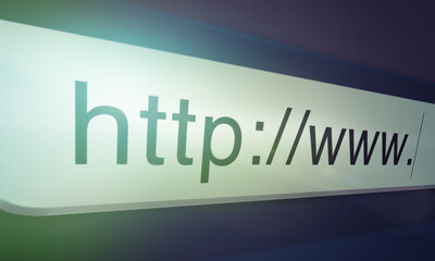 Poster - Browser, website and url of search bar on computer screen for information, worldwide surfing or server. Homepage, html or webpage address with closeup, research download and online portal on internet