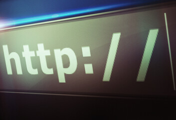 Poster - Browser, website and url of search bar on computer screen for information, worldwide surfing or server. Homepage, html or webpage address with closeup, research download and online portal on internet