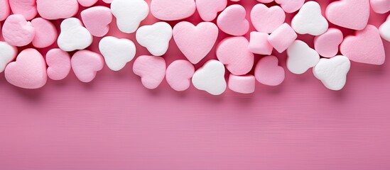 Poster - Romantic Pink Background Adorned with Delicate Hearts in Various Sizes and Shades of Pink
