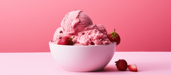Aufkleber - Refreshing Summer Treat: Bowl of Crisp Ice with Fresh Ripe Strawberries and Luscious Strawberry Slices