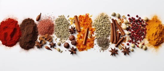 Aufkleber - Vibrant Assortment of Aromatic Spices and Herbs on Clean White Background