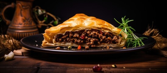 Aufkleber - Delicious Homemade Meat Pie on a Plate, Savory Comfort Food Temptation